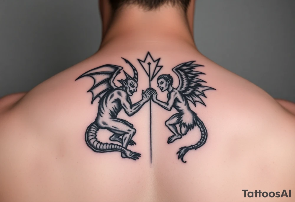 Demon vs angel fighting tattoo idea