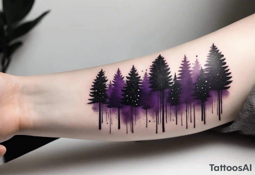 forest, abstract, on hand, no people, purple and black, full, no borders tattoo idea