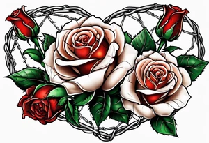 Three roses with barbed wire wrapped around them and a broken heart tattoo idea