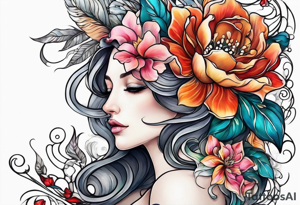 sea, flower tattoo idea
