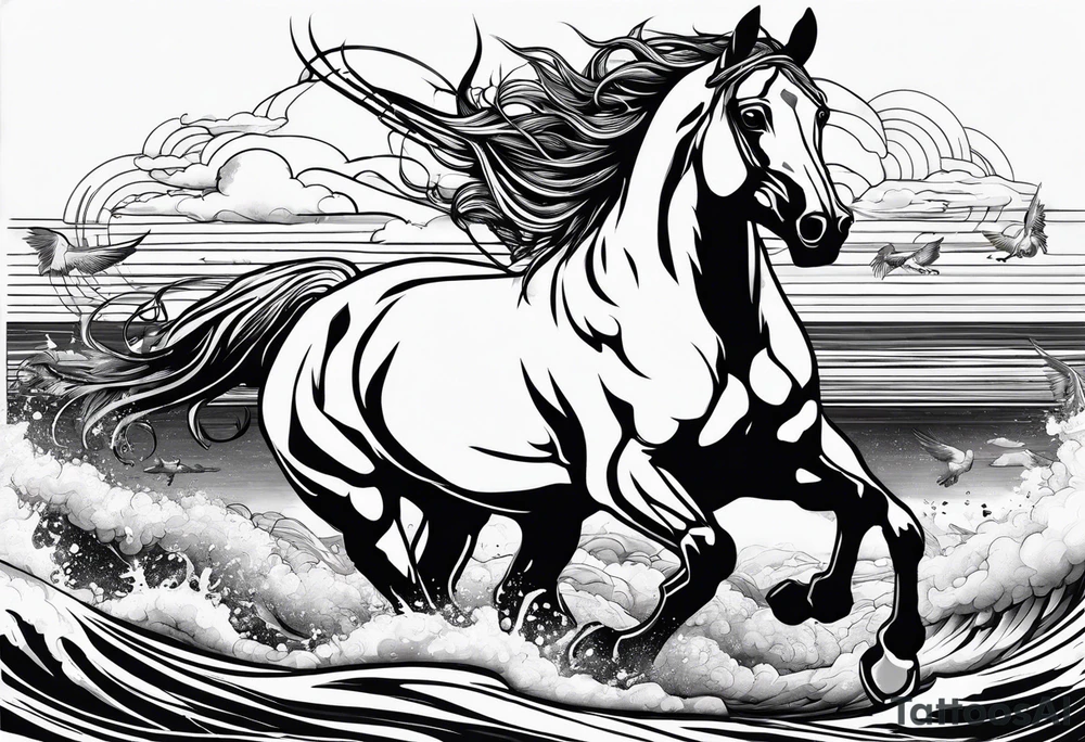 Horse with wings and a big ship in the wayer tattoo idea