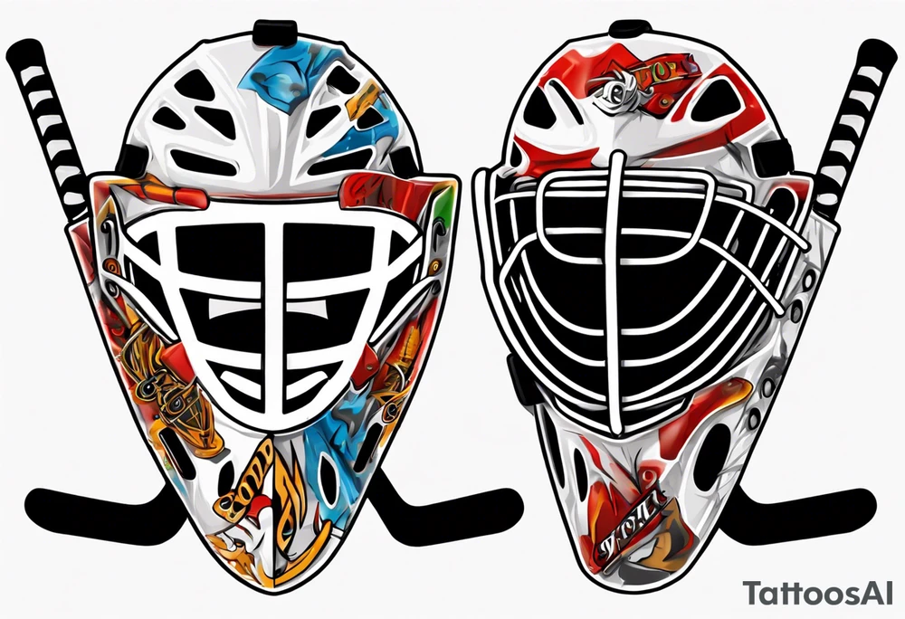 a goalie mask and crossed hockey sticks that says "SHOT HOCKEY" tattoo idea