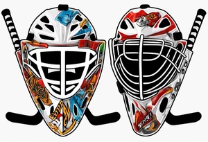 a goalie mask and crossed hockey sticks that says "SHOT HOCKEY" tattoo idea
