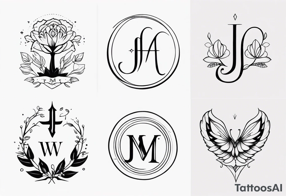 family tattoo with the initials J, M, W, E tattoo idea