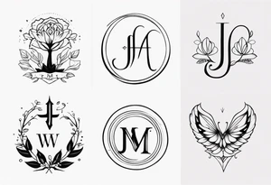 family tattoo with the initials J, M, W, E tattoo idea