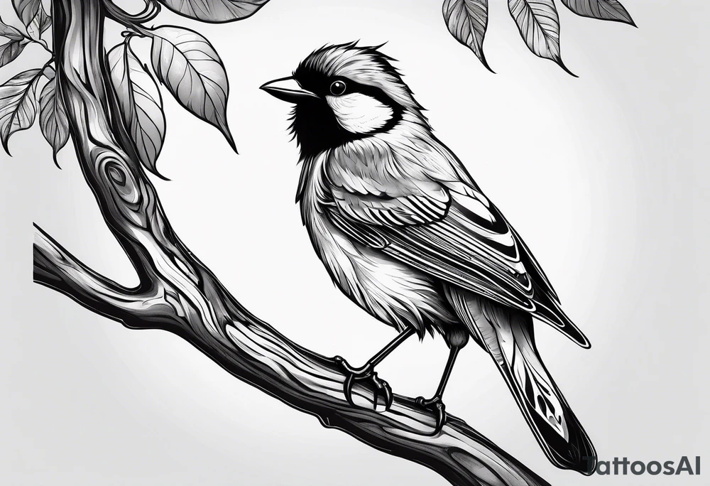 Bird powerfully looking while on a branch tattoo idea