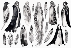 a beautiful Scandinavian woman with a feathered cloak tattoo idea