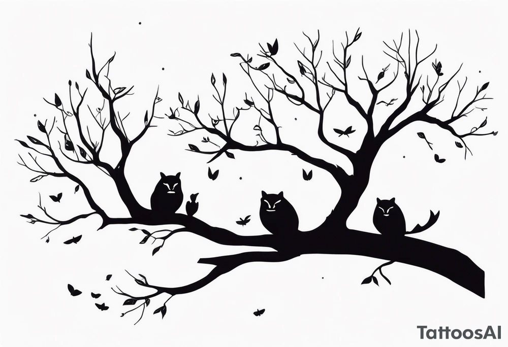 dark, dead creatures sitting on a branch of a tree tattoo idea