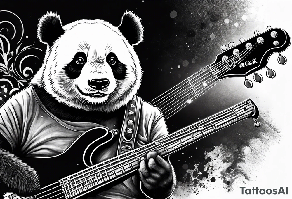 A panda playing the bass guitar tattoo idea