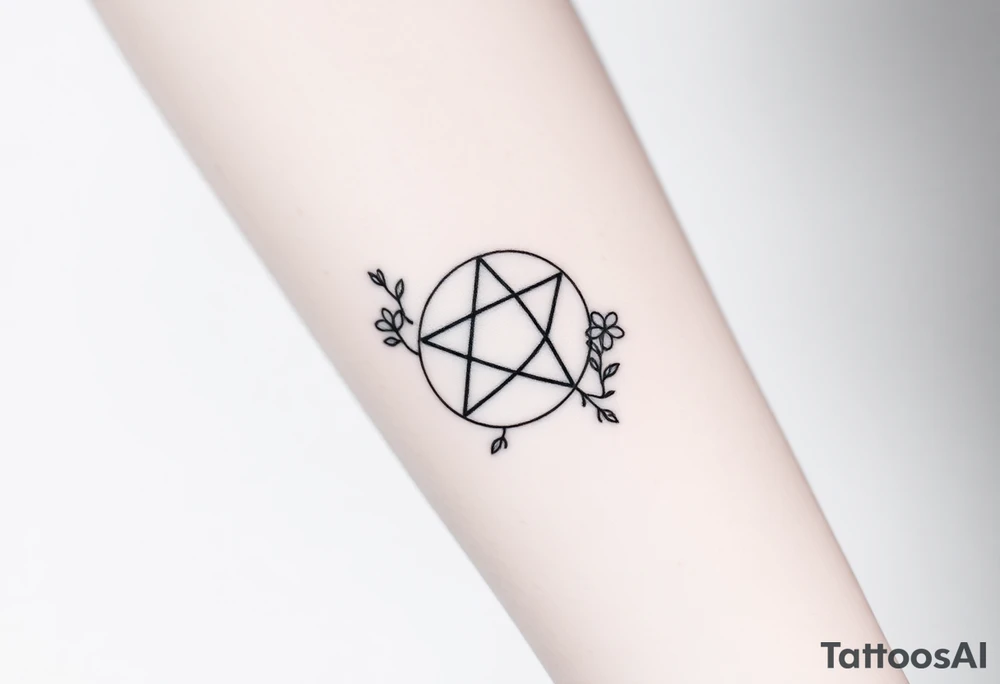 Enneagram symbol with fine line florals tattoo idea