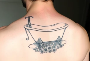 clawfoot bathtub with visible bathroom floor and flowers on the floor tattoo idea
