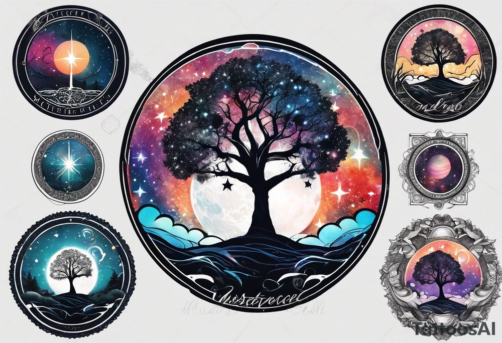 Tree with Star 
symbol and a together forever through time and space tattoo idea
