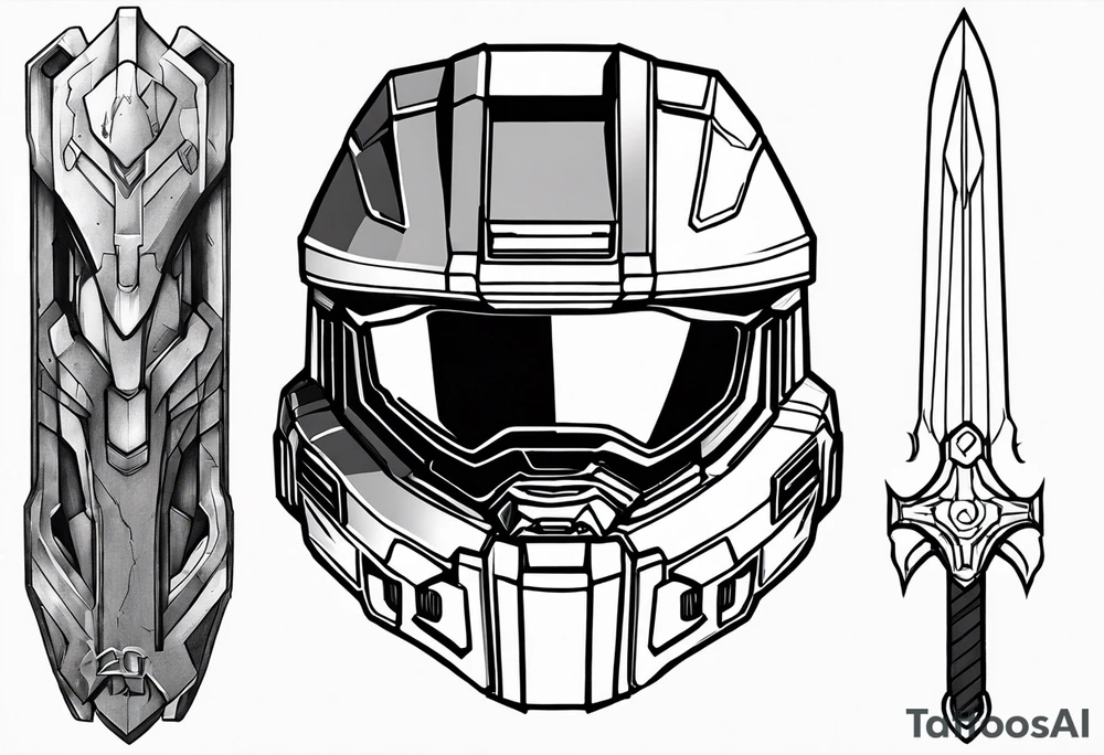 The helmet of master chief from the video game halo, incorporated with the energy sword from that video game tattoo idea