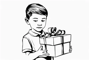 child with present in hand tattoo idea