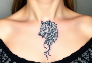 A  wolf snarling as a sheep  mystical creature tattoo idea