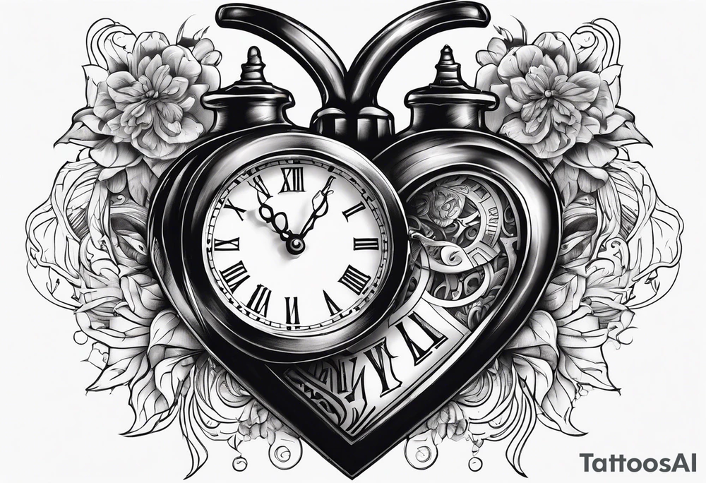 Heart with clock hands on 8 and 5 tattoo idea