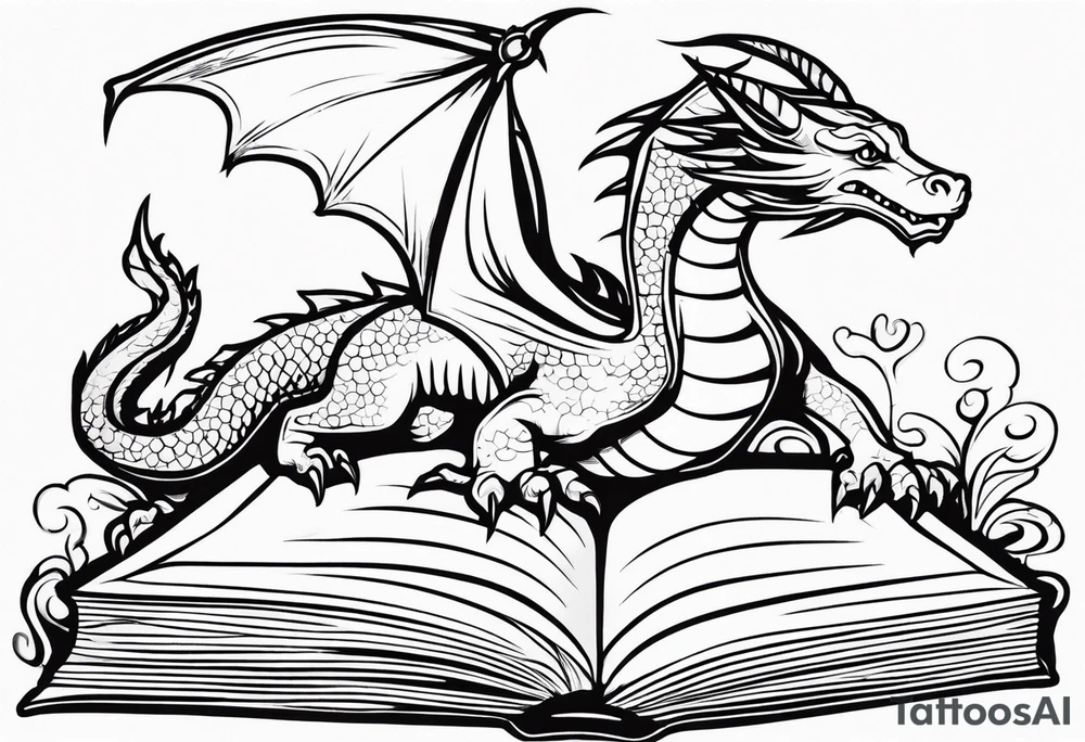 Open book, coming to life, whimsical, dragons tattoo idea