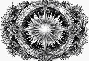 A supernova explosion represented in medieval art style tattoo idea