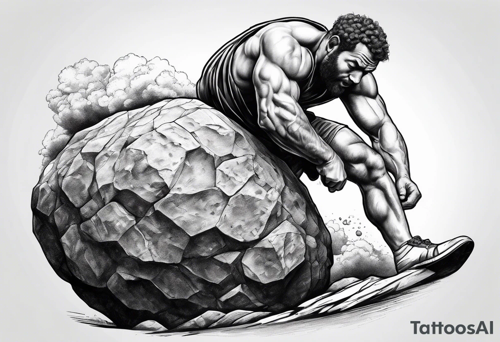 Sisyphus rolling a rock up a hill tattoo idea