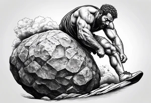 Sisyphus rolling a rock up a hill tattoo idea