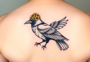 Crow with yellow flower crown and broken wing tattoo idea