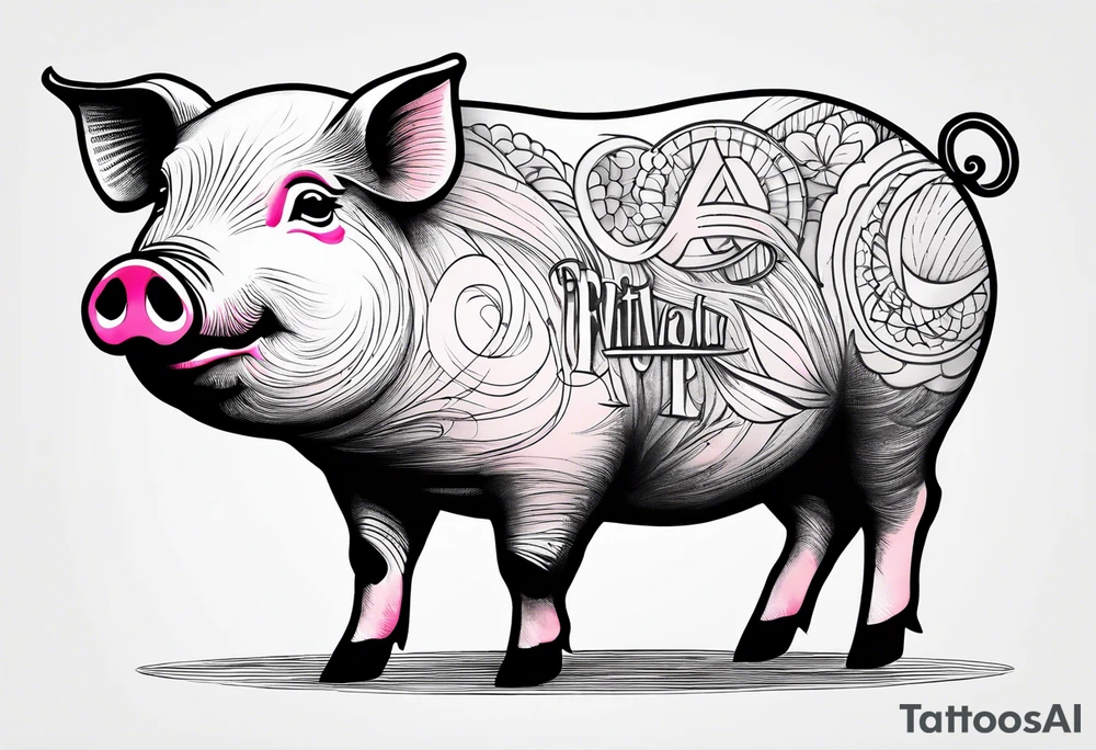 minimalist tattoo of a cute pig or piglet that contains text: "friends. not food" tattoo idea