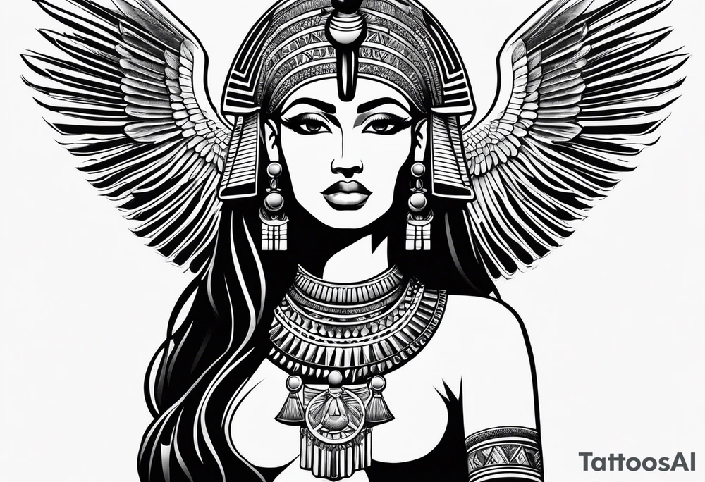 black and white Egyptian goddess Isis tattoo idea