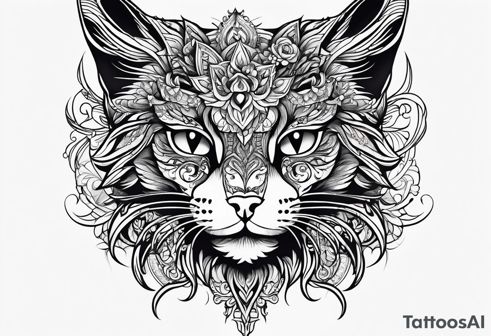 cat, love, angel, demon, peace tattoo idea