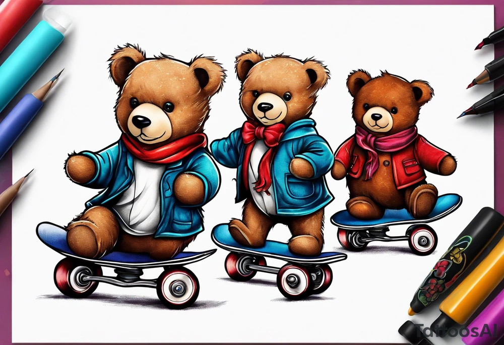 Teddy bears rollerskating tattoo idea