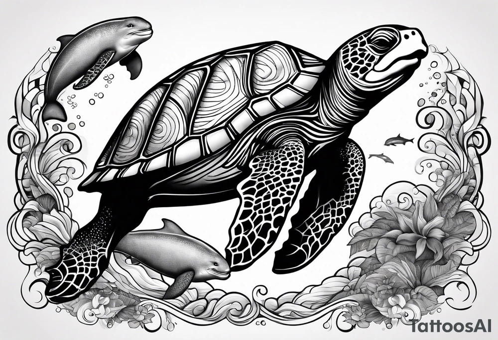 Turtle and manatee and dolphin tattoo idea