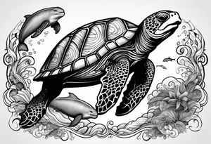 Turtle and manatee and dolphin tattoo idea