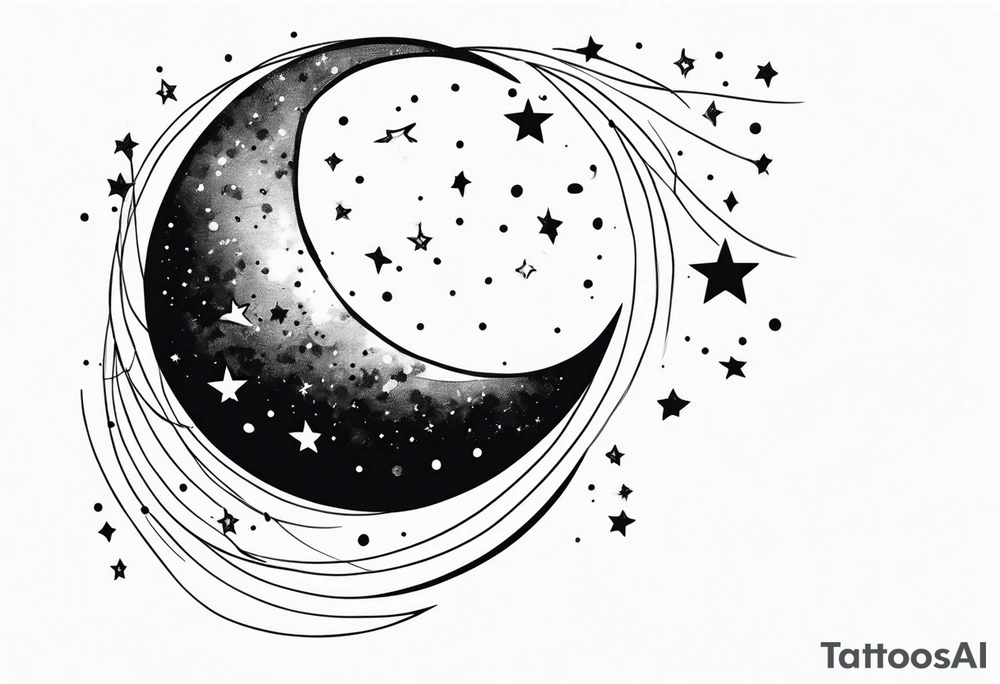 moon with cloud raining stars tattoo idea