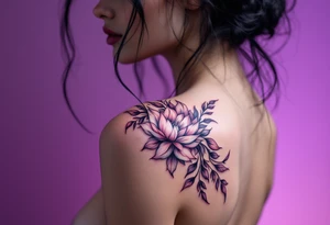 Glamour shot in black and white with a soft purple gradient behind her head. tattoo idea