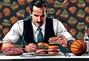 Don Draper eating a ham sandwich at a basketball game tattoo idea