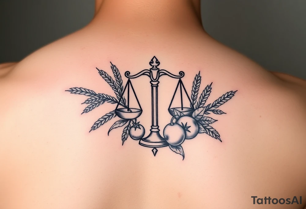 zodiac Libra with wheat and autumn fruits tattoo idea