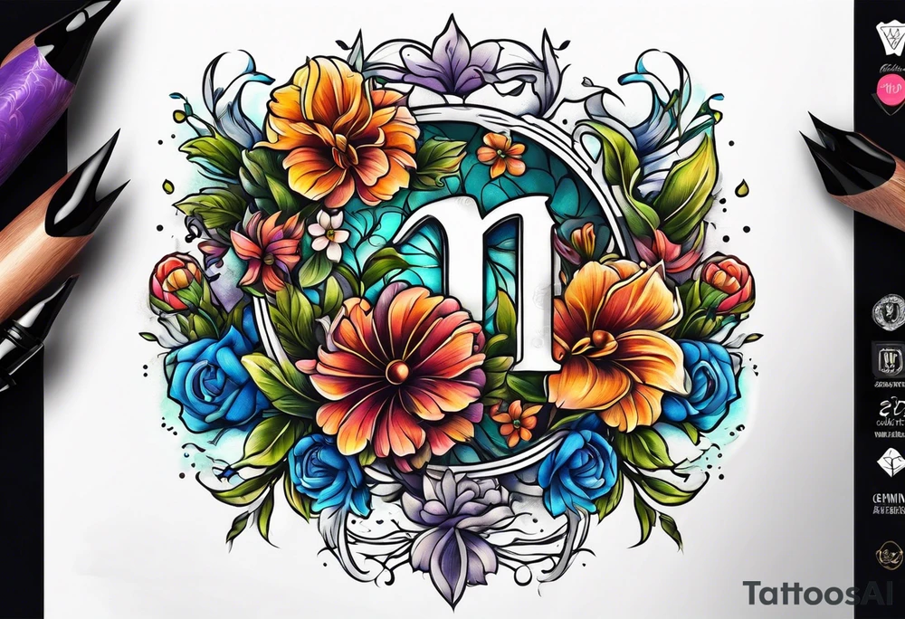 Gemini sign with flowers tattoo idea