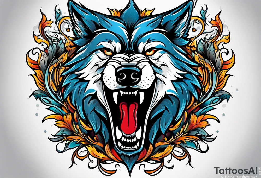 a wolf roaring tattoo idea
