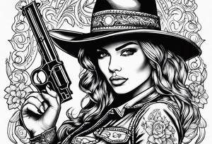 Cowgirl with revolver tattoo idea