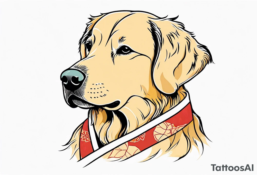 a golden retriever in a kimono tattoo idea