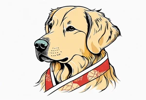 a golden retriever in a kimono tattoo idea