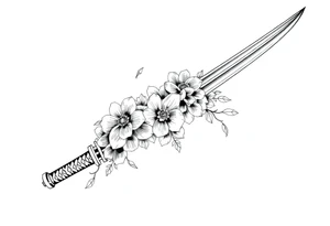 Katana with flowers on the blade tattoo idea