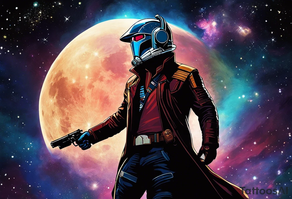 I want a tattoo with the idea and imagery about overcoming depression. I am particularly attached to the the idea of Kid Cudi’s man on the moon and man on the moon type imagery. I would like the general theme to be space related. I like the image of star lord and yondu from guardians of the galaxy when they are floating into space and yondu says I wasn’t your father but I am your daddy. General sci fi and space themes are welcome. Overall, I want a sense of overcoming difficulties. This would be an arm sleeve tattoo idea