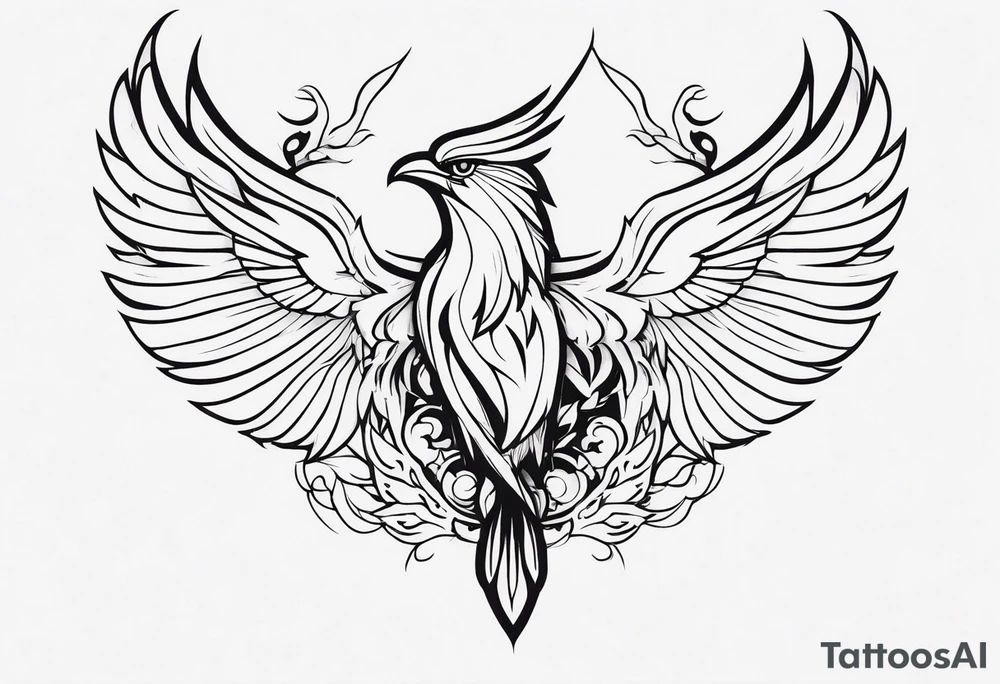 Phoenix with Raven and Tiger on left side and deer and owl on right tattoo idea