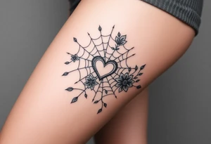 spiderweb with heart and flowers tattoo idea