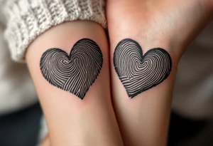 Matching fingerprint hearts in black ink, customized from each other’s actual prints. tattoo idea