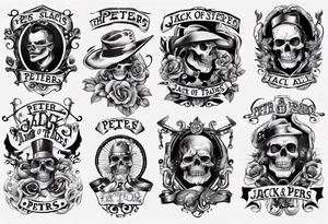 men’s arm sleeve, the name Peters, jack of all trades tattoo idea