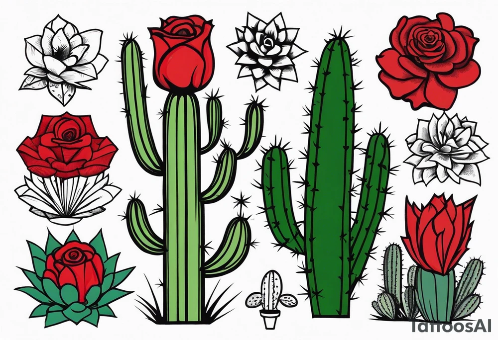red rose, Mexican hat,  cactus, no skeleton tattoo idea