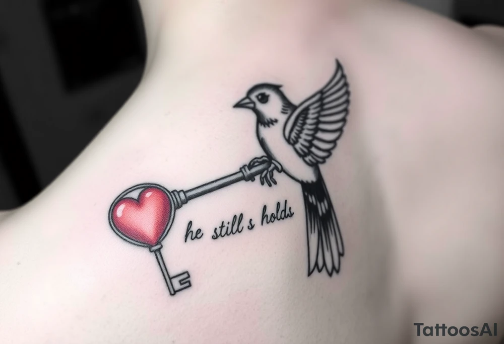 I had a matching tattoo with my fiancé that died. He had the key and I had the heart. I want something with a red bird holding the key with the words he still holds the key tattoo idea
