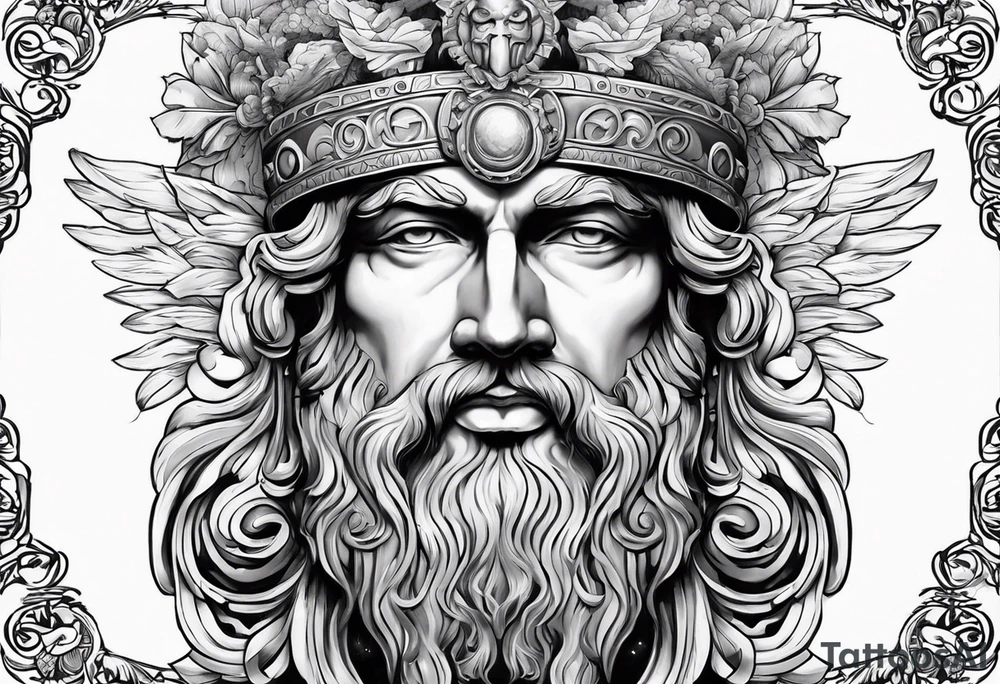 Design Roman god Janus with two faces and in full length. tattoo idea