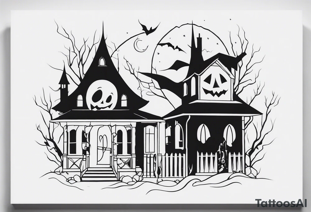 Haunted spooky characters, negative space tattoo idea